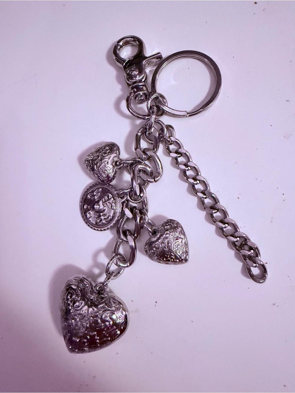 Silver Heart Charm Keychain - Women Accessories